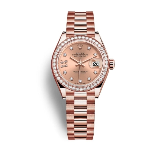 Đồng Hồ Rolex Lady-Datejust 28 279135RBR-0029 Mặt Số Hồng Dây Đeo President Vàng Hồng