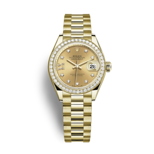 Đồng Hồ Rolex Lady-Datejust 28 279138RBR-0006 Mặt Số Vàng Dây Đeo President Vàng Vàng
