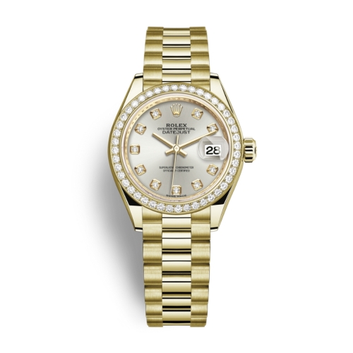 Đồng Hồ Rolex Lady-Datejust 28 279138RBR-0019 Mặt Số Bạc Dây Đeo Jubilee Vàng Vàng