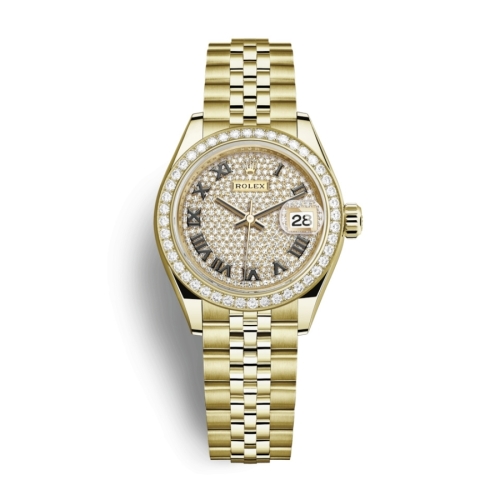 Đồng Hồ Rolex Lady-Datejust 28 279138RBR-0030 Mặt Số Kim Cương Dây Đeo Jubilee Vàng Vàng