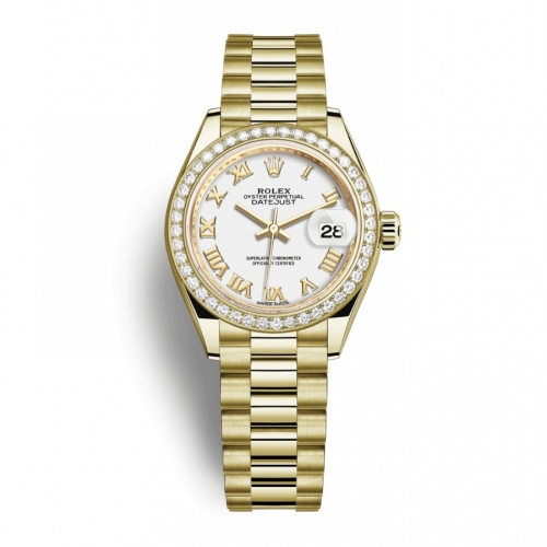 Đồng Hồ Rolex Lady-Datejust 28 279138RBR-0031 Mặt Số Trắng Dây Đeo President Vàng Vàng