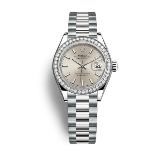 Đồng Hồ Rolex Lady-Datejust 28 279139RBR-0006 Mặt Số Bạc Dây Đeo President Vàng Trắng