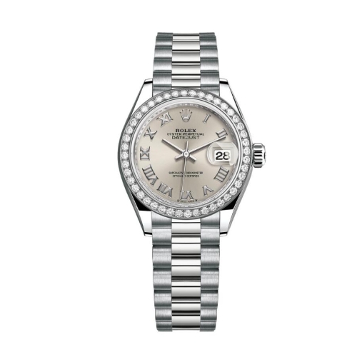 Đồng Hồ Rolex Lady-Datejust 28 279139RBR-0007 Mặt Số Bạc Dây Đeo President Vàng Trắng