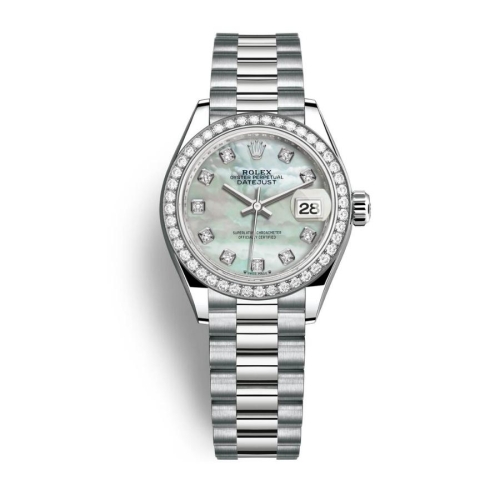 Đồng Hồ Rolex Lady-Datejust 28 279139RBR-0008 Mặt Số Vỏ Ngọc Trai Dây Đeo President Vàng Trắng