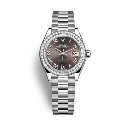 Đồng Hồ Rolex Lady-Datejust 28 279139RBR-0010 Mặt Số Xám Đậm Dây Đeo President Vàng Trắng