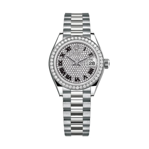 Đồng Hồ Rolex Lady-Datejust 28 279139RBR-0014 Mặt Số Kim Cương Dây Đeo President Vàng Trắng