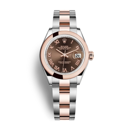 Đồng Hồ Rolex Lady-Datejust 28 279161-0010 Mặt Số Chocolate Dây Đeo Oyster Vàng Hồng Thép