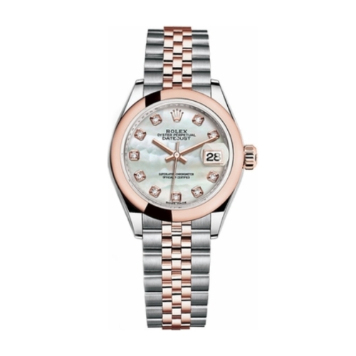 Đồng Hồ Rolex Lady-Datejust 28 279161-0013 Mặt Số Xà Cừ Dây Đeo Jubilee Vàng Hồng Thép