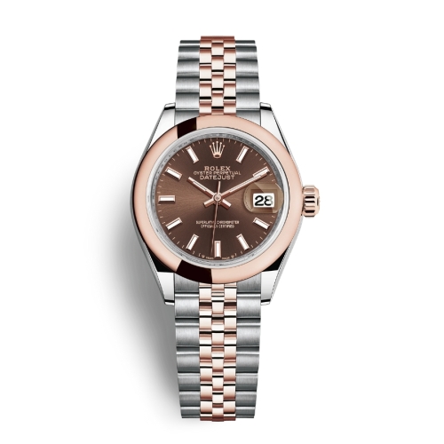 Đồng Hồ Rolex Lady-Datejust 28 279161-0017 Mặt Số Chocolate Dây Đeo Jubilee Vàng Hồng Thép