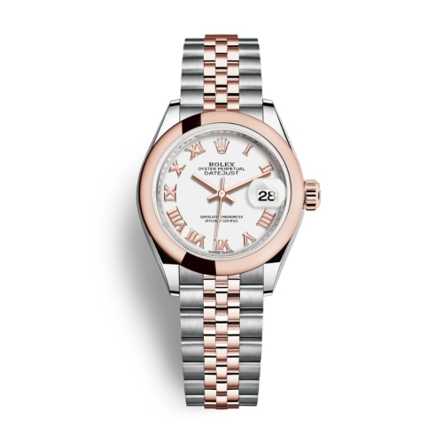 Đồng Hồ Rolex Lady-Datejust 28 279161-0021 Mặt Số Trắng Dây Đeo Jubilee Vàng Hồng Thép