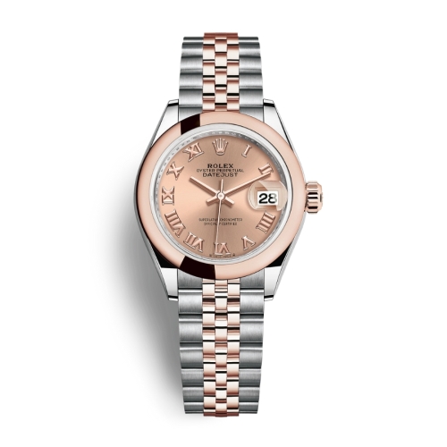 Đồng Hồ Rolex Lady-Datejust 28 279161-0025 Mặt Số Hoa Hồng Dây Đeo Jubilee Vàng Hồng Thép
