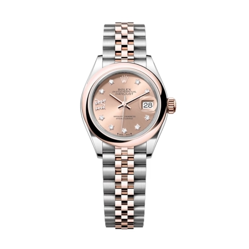 Đồng Hồ Rolex Lady-Datejust 28 279161-0027 Mặt Số Hoa Hồng Dây Đeo Jubilee Vàng Hồng Thép