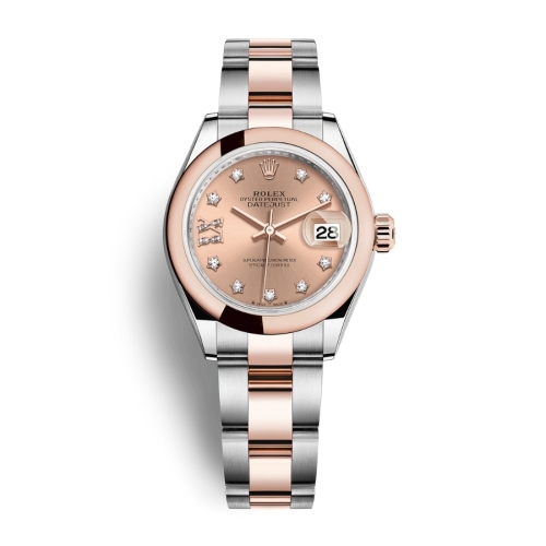 Đồng Hồ Rolex Lady-Datejust 28 279161-0028 Mặt Số Hoa Hồng Dây Đeo Jubilee Vàng Hồng Thép