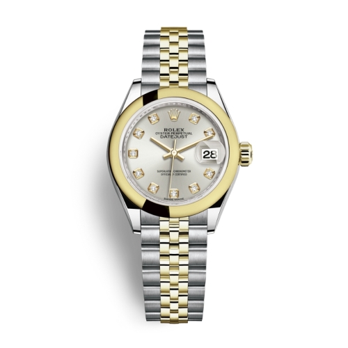 Đồng Hồ Rolex Lady-Datejust 28 279163-0007 Mặt Số Bạc Dây Đeo Jubilee Vàng Vàng Thép