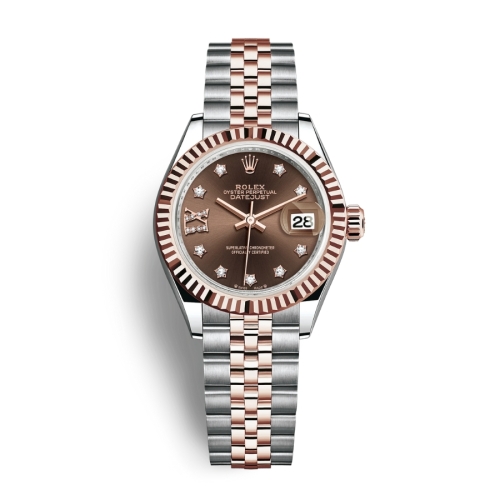 Đồng Hồ Rolex Lady-Datejust 28 279171-0003 Mặt Số Chocolate Dây Đeo Jubilee Vàng Hồng Thép