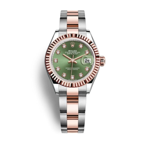 Đồng Hồ Rolex Lady-Datejust 28 279171-0008 Mặt Số Olive Dây Đeo Oyster Vàng Hồng Thép