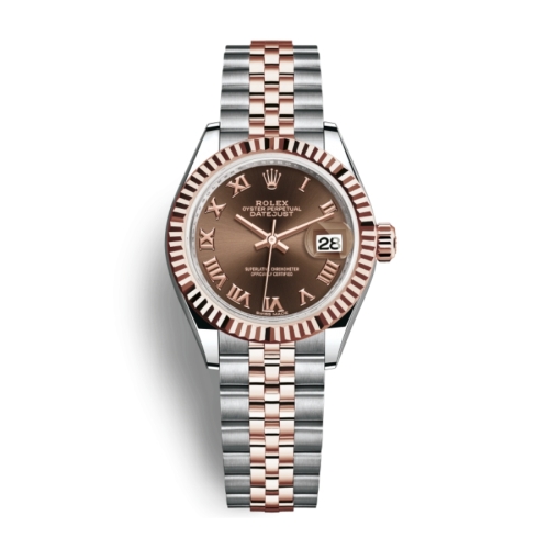 Đồng Hồ Rolex Lady-Datejust 28 279171-0009 Mặt Số Nâu Dây Đeo Jubilee Vàng Hồng Thép