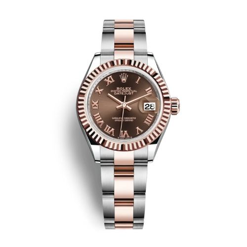 Đồng Hồ Rolex Lady-Datejust 28 279171-0010 Mặt Số Chocolate Dây Đeo Oyster Vàng Hồng Thép