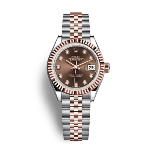 Đồng Hồ Rolex Lady-Datejust 28 279171-0011 Mặt Số Chocolate Dây Đeo Jubilee Vàng Hồng Thép