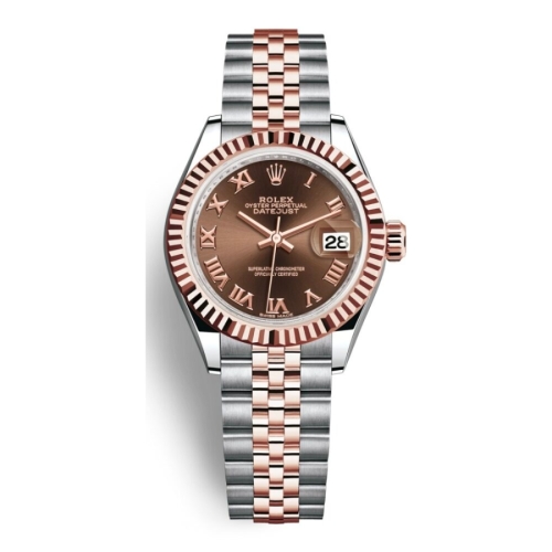 Đồng Hồ Rolex Lady-Datejust 28 279171-0012 Mặt Số Chocolate Dây Đeo Jubilee Vàng Hồng Thép