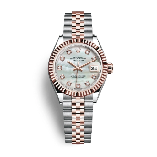Đồng Hồ Rolex Lady-Datejust 28 279171-0013 Mother Of Pearl Mặt Số Xà Cừ Dây Đeo Jubilee Vàng Hồng Thép