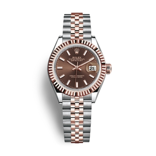 Đồng Hồ Rolex Lady-Datejust 28 279171-0017 Mặt Số Chocolate Dây Đeo Jubilee Vàng Hồng Thép