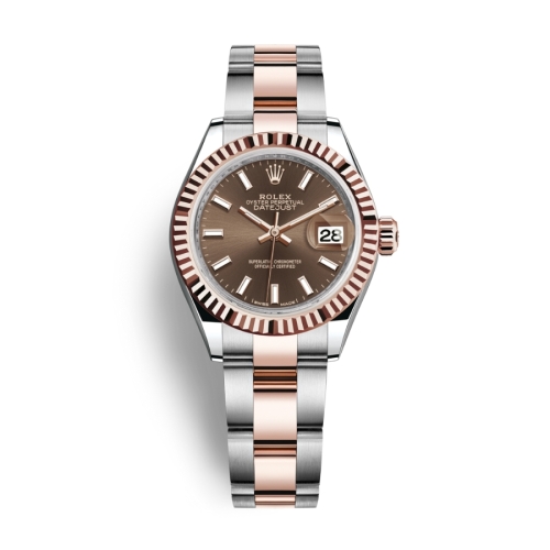 Đồng Hồ Rolex Lady-Datejust 28 279171-0018 Mặt Số Chocolate Dây Đeo Oyster Vàng Hồng Thép
