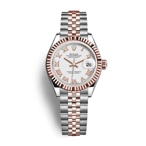 Đồng Hồ Rolex Lady-Datejust 28 279171-0021 Mặt Số Trắng Dây Đeo Jubilee Vàng Hồng Thép