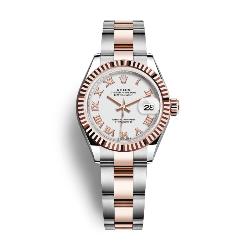 Đồng Hồ Rolex Lady-Datejust 28 279171-0022 Mặt Số Trắng Dây Đeo Oyster Vàng Hồng Thép