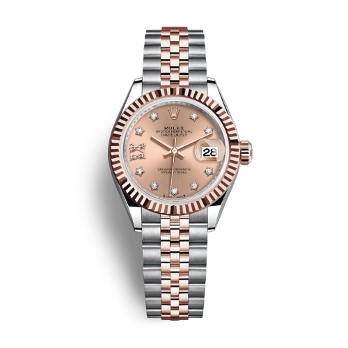 Đồng Hồ Rolex Lady-Datejust 28 279171-0027 Pink Mặt Số Hoa Hồng Dây Đeo Jubilee Vàng Hồng Thép