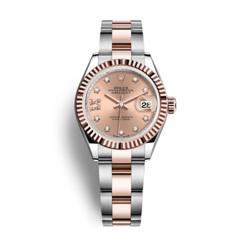 Đồng Hồ Rolex Lady-Datejust 28 279171-0028 Mặt Số Hoa Hồng Dây Đeo Oyster Vàng Hồng Thép