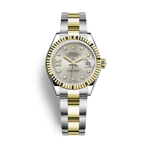 Đồng Hồ Rolex Lady-Datejust 28 279173-0004 Mặt Số Bạc Dây Đeo Oyster Vàng Vàng Thép