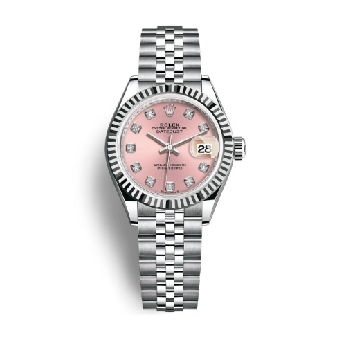 Đồng Hồ Rolex Lady-Datejust 28 279174-0003 Mặt Số Hồng Dây Đeo Jubilee Vàng Trắng Thép