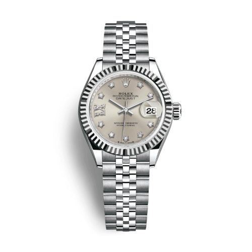 Đồng Hồ Rolex Lady-Datejust 28 279174-0021 Mặt Số Bạc Dây Đeo Jubilee Vàng Trắng Thép