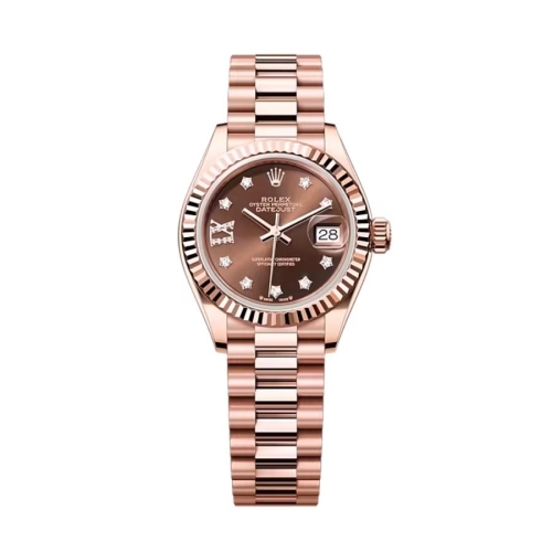 Đồng Hồ Rolex Lady-Datejust 28 279175-0002 Mặt Số Chocolate Dây Đeo President Vàng Hồng