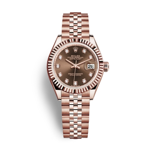 Đồng Hồ Rolex Lady-Datejust 28 279175-0010 Mặt Số Nâu Dây Đeo Jubilee Vàng Hồng