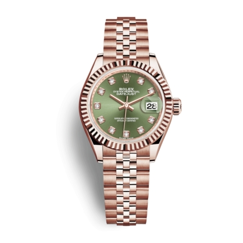 Đồng Hồ Rolex Lady-Datejust 28 279175-0013 Mặt Số Olive Dây Đeo Jubilee Vàng Hồng