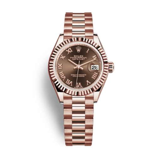 Đồng Hồ Rolex Lady-Datejust 28 279175-0014 Mặt Số Chocolate Dây Đeo President Vàng Hồng