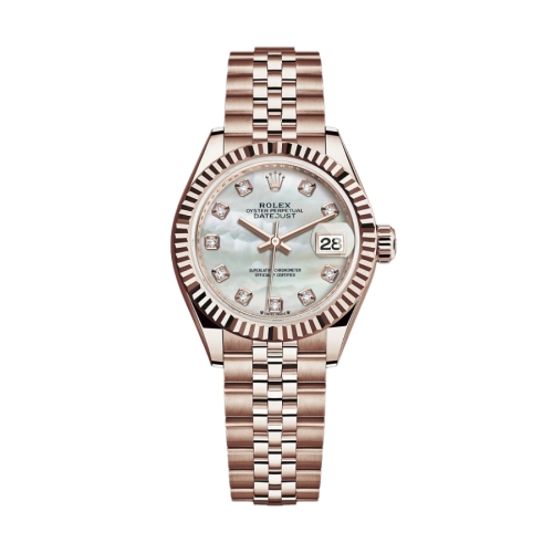 Đồng Hồ Rolex Lady-Datejust 28 279175-0018 Mặt Số Xà Cừ Dây Đeo Jubilee Vàng Hồng