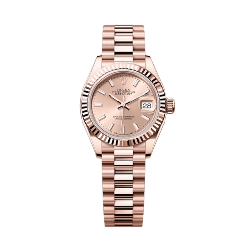 Đồng Hồ Rolex Lady-Datejust 28 279175-0025 Mặt Số Hoa Hồng Dây Đeo President Vàng Hồng