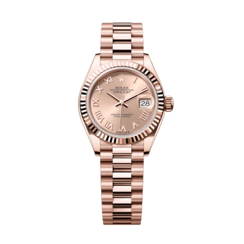 Đồng Hồ Rolex Lady-Datejust 28 279175-0027 Mặt Số Hoa Hồng Dây Đeo President Vàng Hồng