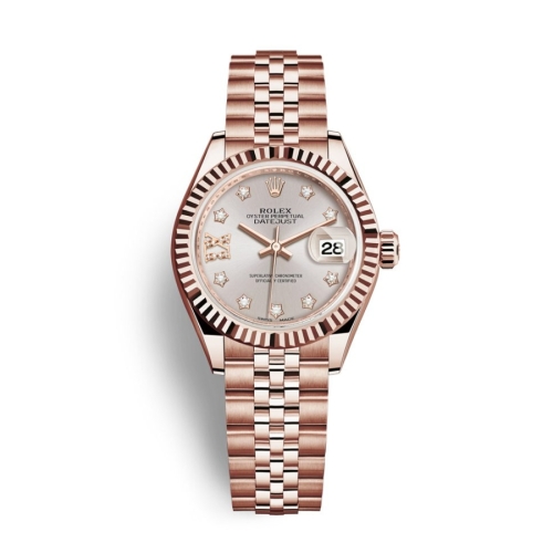 Đồng Hồ Rolex Lady-Datejust 28 279175-0030 Mặt Số Hoa Hồng Dây Đeo Jubilee Vàng Hồng