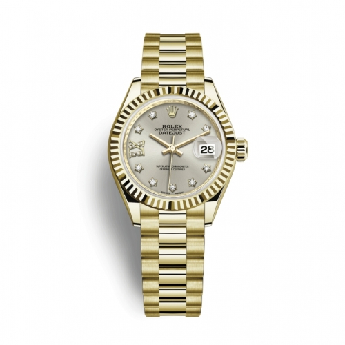 Đồng Hồ Rolex Lady-Datejust 28 279178-0002 Mặt Số Bạc Dây Đeo Oyster Vàng Vàng