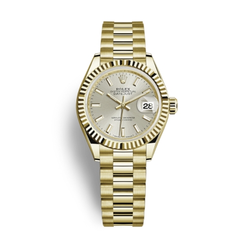 Đồng Hồ Rolex Lady-Datejust 28 279178-0005 Mặt Số Bạc Dây Đeo President Vàng Vàng