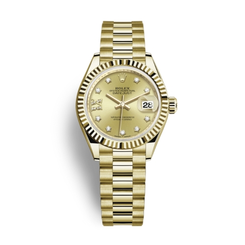 Đồng Hồ Rolex Lady-Datejust 28 279178-0013 Champagne Mặt Số Vàng Dây Đeo President Vàng Vàng
