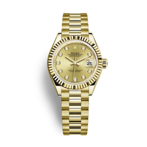 Đồng Hồ Rolex Lady-Datejust 28 279178-0017 Mặt Số Vàng Dây Đeo President Vàng Vàng