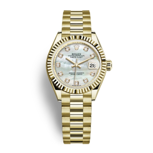 Đồng Hồ Rolex Lady-Datejust 28 279178-0025 Mother Of Pearl Mặt Số Xà Cừ Dây Đeo President Vàng Vàng