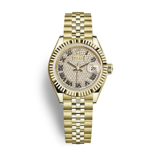 Đồng Hồ Rolex Lady-Datejust 28 279178-0032 Mặt Số Kim Cương Dây Đeo Jubilee Vàng Vàng