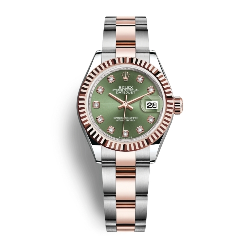 Đồng Hồ Rolex Lady-Datejust 28 279381RBR-0008 Mặt Số Olive Dây Đeo Oyster Thép Vàng Hồng