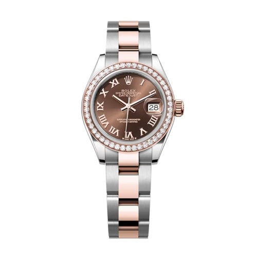 Đồng Hồ Rolex Lady-Datejust 28 279381RBR-0010 Mặt Số Chocolate Dây Đeo Oyster Thép Vàng Hồng